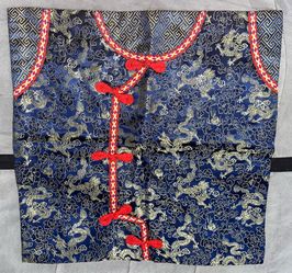 Blue Asian Dragon Print Satin Square Zippered Pillow Cover - NEW W/OUT TAGS