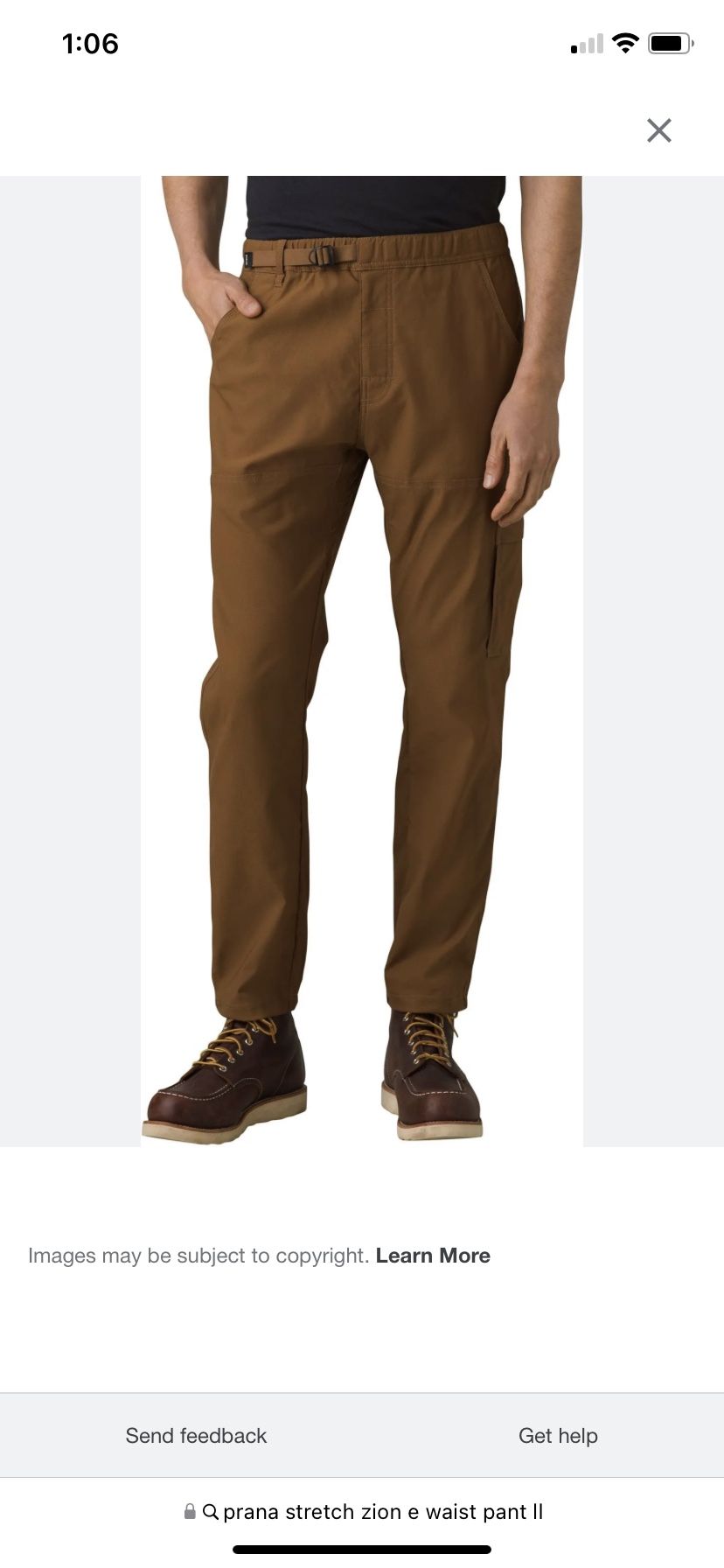 New! Prana Men’s Stretch Zion E-Waist Pant ll in Sepia (Rust brown) Size Small