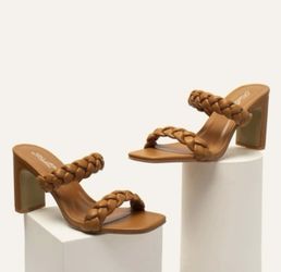 Women's Braided Heeled Sandals Square Open Toe Block Heel Mules