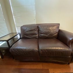 Leather 2 seater couch with side table