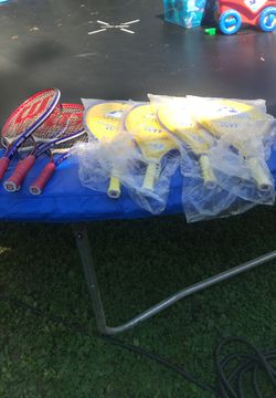 Yellow rackets brand new red rackets good shape