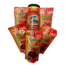 (5) Hikari Cichlid Gold Medium Pellet 3.5 oz. & (1) Tetra Small Pellet Floating 6 oz. Fish Food