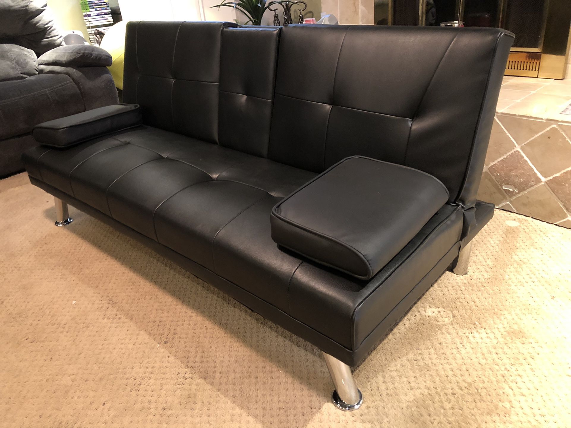 Almost New Black Futon  Faux Leather