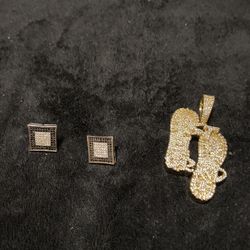 Black Diamond Earrings And Charm 