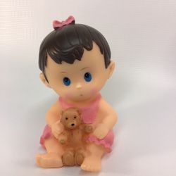 Baby girl pink Doll Holding A BearFor Decorations / Baby Shower 