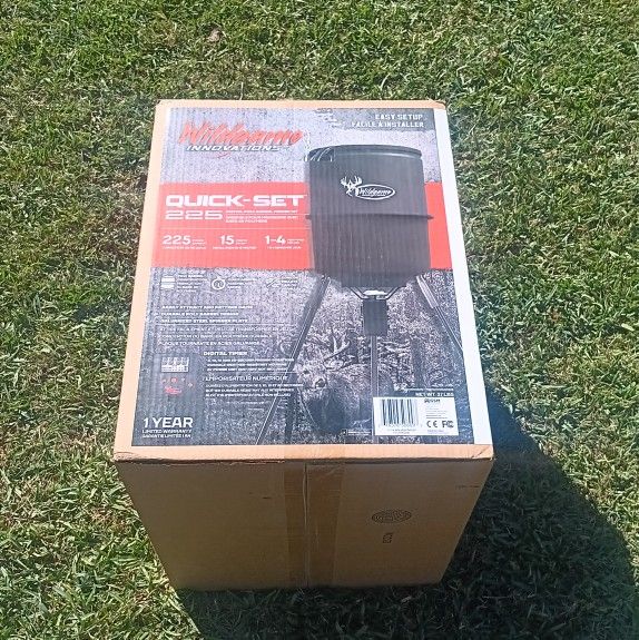 WILDGAME INNOVATIONS Quick-Set 225 lb Game Feeder with Digital Timer | Durable Tripod Corn/Pellet Hunting Feeder with 1-4 Available Feed Times 