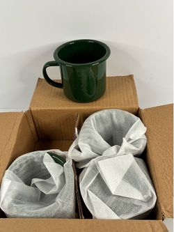 COLETTI Enamel Camping Coffee Mug Set, Green, 4-Piece Service for 4
