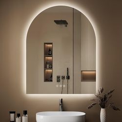 Arched Backlit Mirror Bathroom 30"x36"- Frameless LED Bathroom Mirror with Lights, Fogless, Dimmable, 3 Color Changing, Shatterproof, Touch Sensor