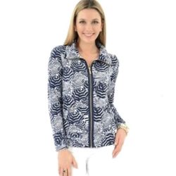 Lilly Pulitzer Leona Full Zip Jacket in Navy and White Oh Cabana Pattern Size M