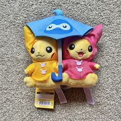 Pokémon Center Monthly Pair Pikachu June 2016 Plush Toy Rain Coat Umbrella New