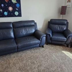 Moana Blue Leather Dual Reclining Sofa And Reclining Chair