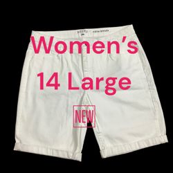 Women's Lee 14 Large Bermuda Skimmer Shorts White Jeans Rolled Hem Mid Rise NWOT