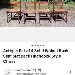 Solid Walnut Rush Antique Hitchcock Style Chairs