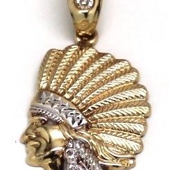 Mens 10K Yellow/White Gold Indian Head Pendant