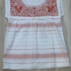Red Huipil Embroidered Hand Woven Boho Short Sleeve Top Shirt Blouse. No size label but based on measurements, it is a small/medium. Meant to have a r