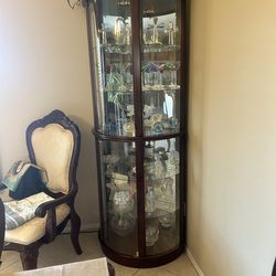 Curved Glass Corner Curio Cabinet – Solid Wood