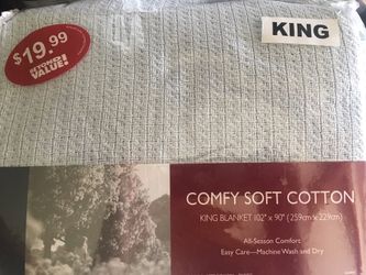 King size 100% cotton blanket weave light blue new