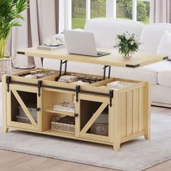 48" Farmhouse Lift Top Coffee Table with Storage, Large Hidden Compartment, Wooden Lifting Tabletop with Adjustable Shelf