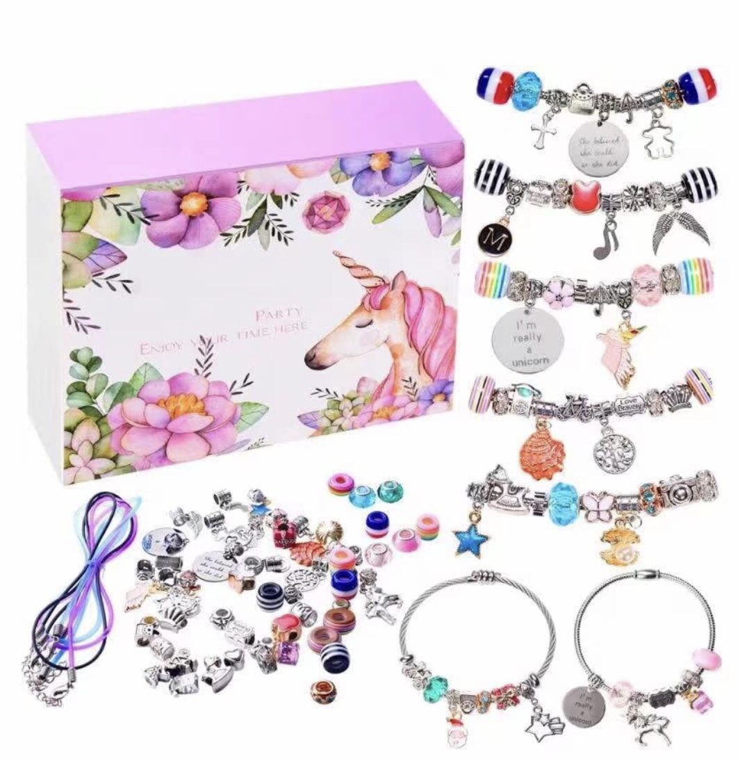 Charm Bracelet Making Kit, Jewelry Making Supplies Mermaid Unicorn Gifts for Teen Girls Crafts for Girls Ages 8-12