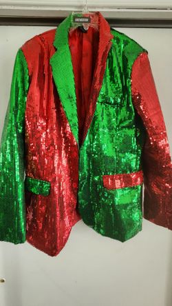 Pre-owned Men's Christmas Red & Green Sequins sz Large 42-44 Blazer