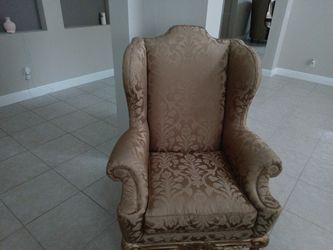 Two Gold Wing Chairs for Sale
