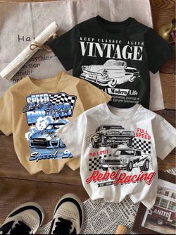 Graphic Car Print T-Shirts Set of 3
