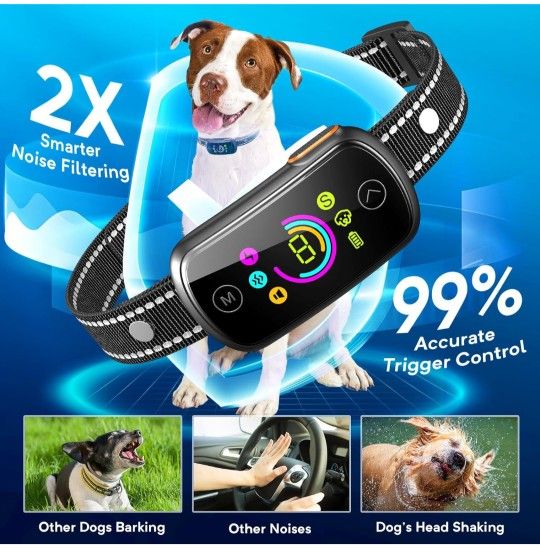 Dog Bark Collar, Customizable Bark Collar for Large Medium Dogs, Smart Anti Barking Training Collar with Adjustable Beep Vibration Shock and Sensitivi