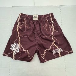 Pre Owned Excellent  Darc Sport Wolves  Mesh Shorts  Lightning  Printed Brown  Men  Size Small