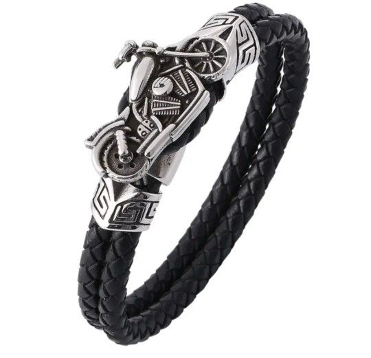 Iconic Motorcycle Biker Leather Bracelet