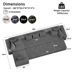 186Inch U-Shaped Modular Cloud Couch Sectional Sofa