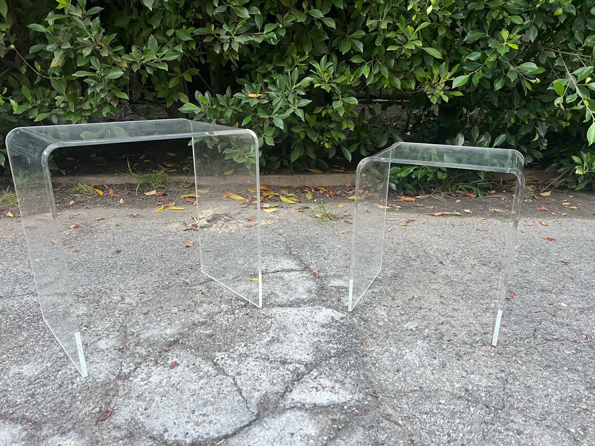 (2) CB2 Acrylic Peekaboo Tables Large + Small