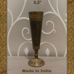 VINTAGE MADE IN INDIA ETCHED BRASS BUD VASE
