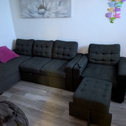 Dark Gray Sectional Sofa with Ottoman