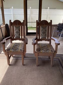 New Mexico Highback Captains’s Chairs 45” H x 25” W  18” Cloth Seats  Moving Need to Sell