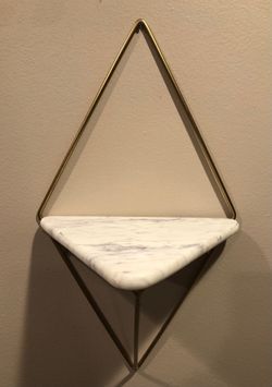 White Marble and Brass Triangular Wall Shelf (New)