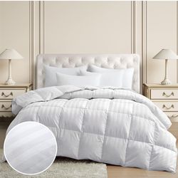 puredown® Goose Feather Comforter King Size - All Season Duvet Insert, Ultra Soft Stripe 100% Cotton Shell Hotel Collection Comforters, 500 Thread Cou