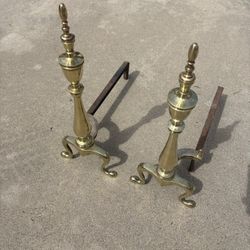 Vintage Antique Brass  Fireplace Andirons