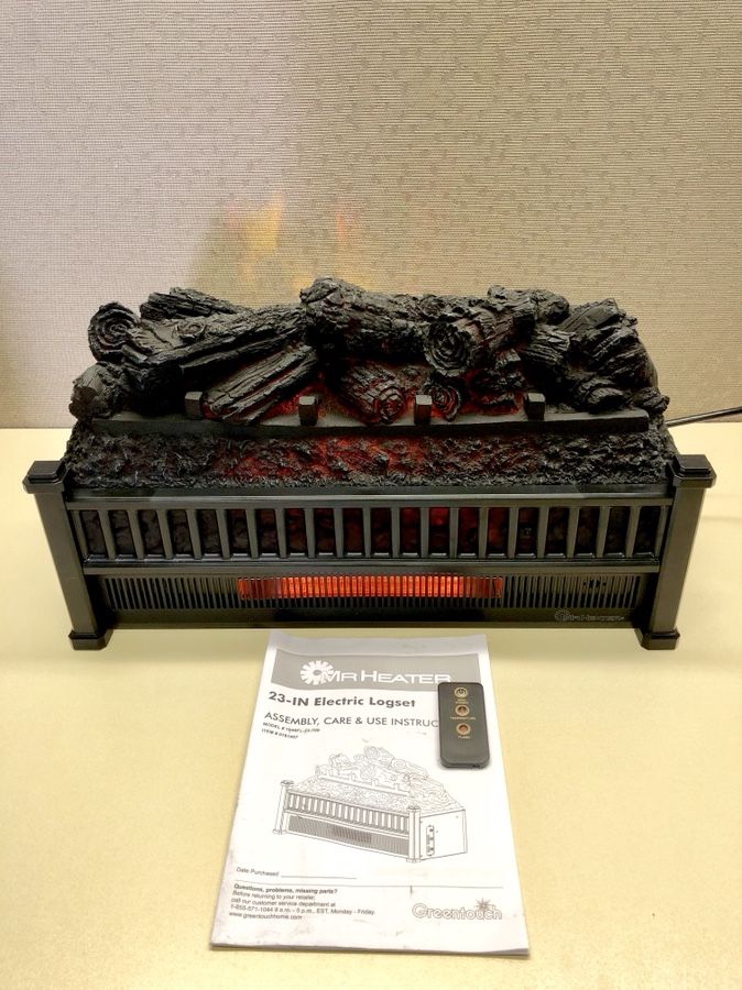 New Mr. Heater 23in. W 5100-BTU Black Electric Fireplace Logs Heater