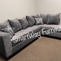 Grey Sectional Fabric W Pillows New Box 