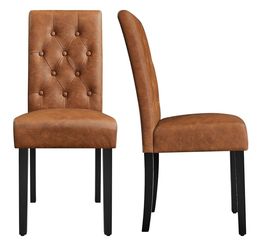 Set of 2 Modern Faux Leather Dining Chairs with Solid Wood Legs and Button Tufted Cushioning for Home Kitchen, Retro Brown $80 Brand New In Box 