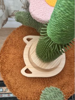 Adorable cat scratching tree. Medium size 42” tall with toy and cat safe rope