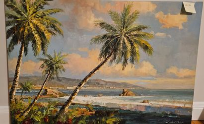 Tropical Beach Palm Tree Oil Painting
