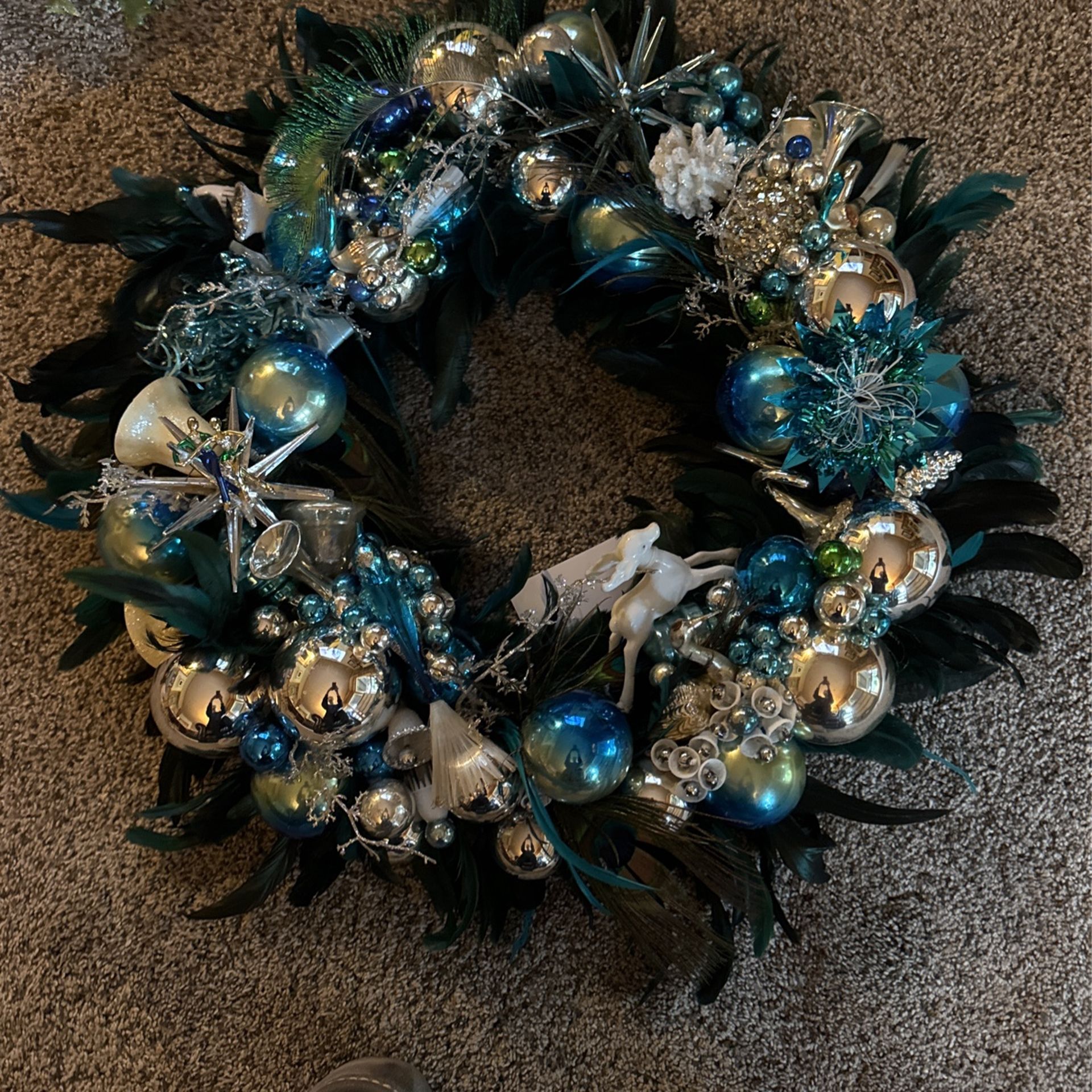 Last Markdown! Beautiful Christmas Peacock Wreath Vintage $150