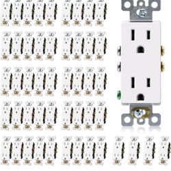  White Decorator Receptacle, 15A 125V Standard Electrical Wall Outlet, 2 Pole 3 Wire, Non- Tamper Resistant, NEMA 5-15R, Self-Grounding Residential Gr