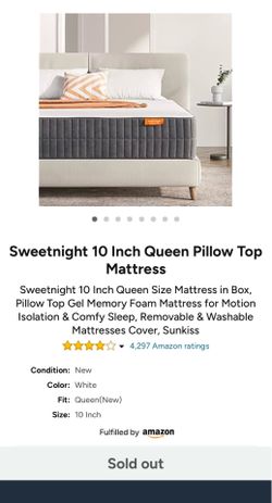 Sweetnight Pillowtop 10” Queen memory foam mattress. NIB