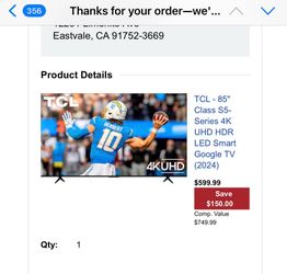 TCL 85 inch TV