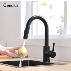 Modern Bar Sink Faucet for Kitchen Sink Single Handle with Pull Out Sprayer Hot and Cold Prep Sink Faucet Matte Black $55