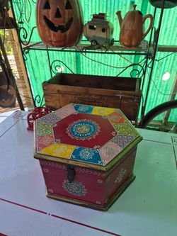 Beautiful Colorful  Big Handmade Wooden Box  **see details **