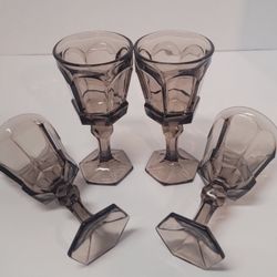 Vintage Fostoria Stemware, 4 Virginia Smokey Gray Wine Glasses