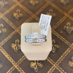 14 K W Gold Diamond Engagement Ring Set Princess Cut